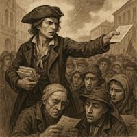 Revolutionary Speech and Paper Distribution. Revolutionary man distributing papers to a crowd.
