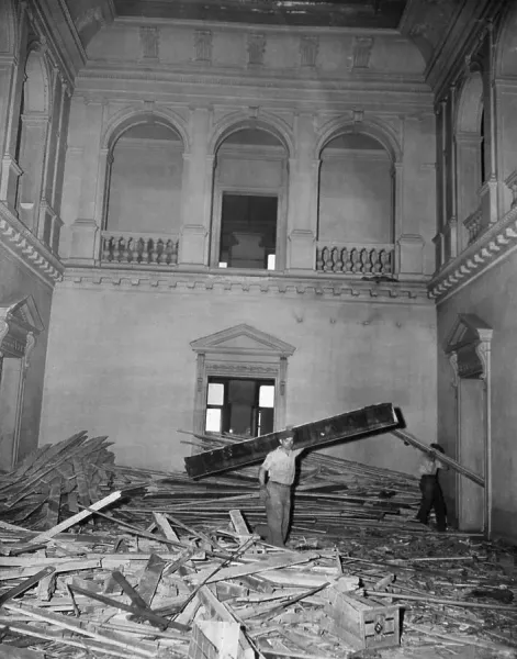 Vintage demolition of Fifth Avenue mansion 1920s exposing basements
