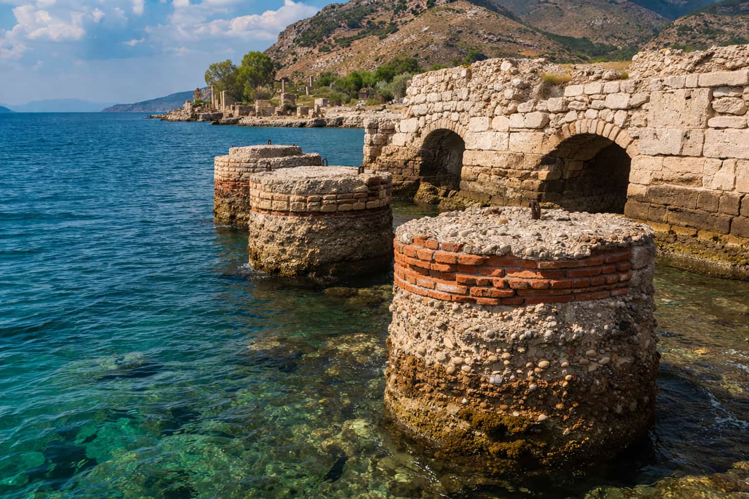Roman concrete marine pier showing durability in seawater after 2000 years