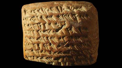 A detailed cuneiform tablet from the Metropolitan Museum collection showing high-density mathematical rows used for tracking planetary motion and solar cycles.