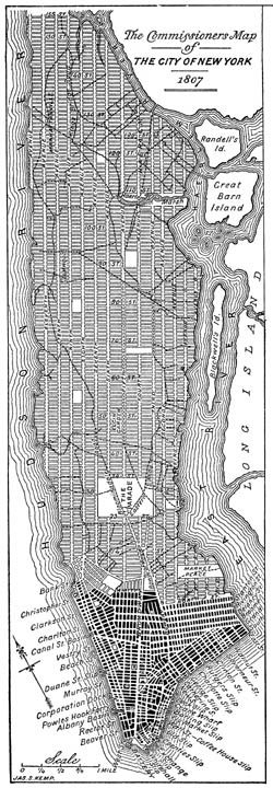 1811 Commissioner's Plan, Manhattan urban grid, New York The 1811 Commissioner's Plan for Manhattan showing the numbered grid of avenues and streets that transformed urban addressing and navigation in New York City