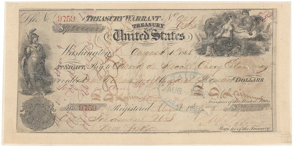 The original Treasury warrant for the Alaska Purchase payment