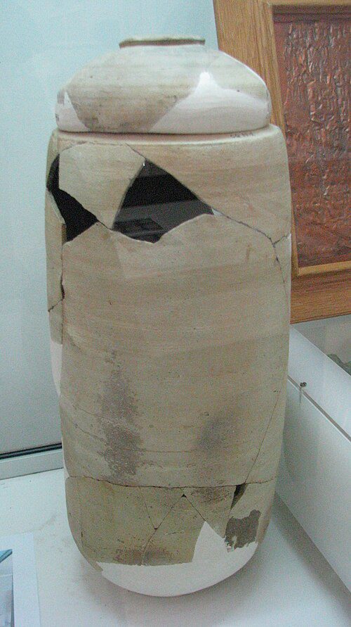 Tall clay storage jars found inside the Qumran caves where the Dead Sea Scrolls were discovered