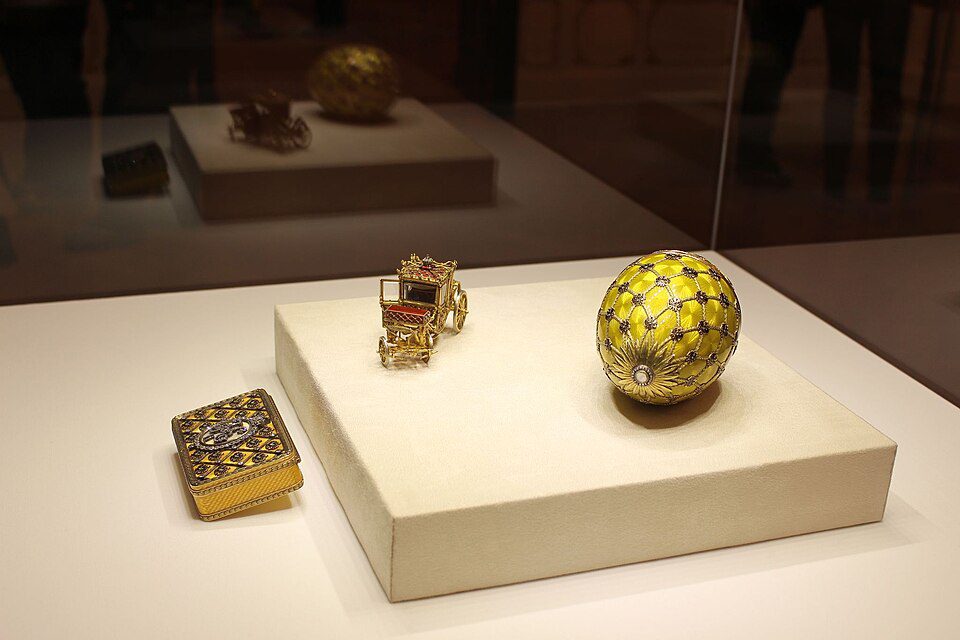 The Imperial Coronation Fabergé Egg displaying precise gold work and fine enamel details