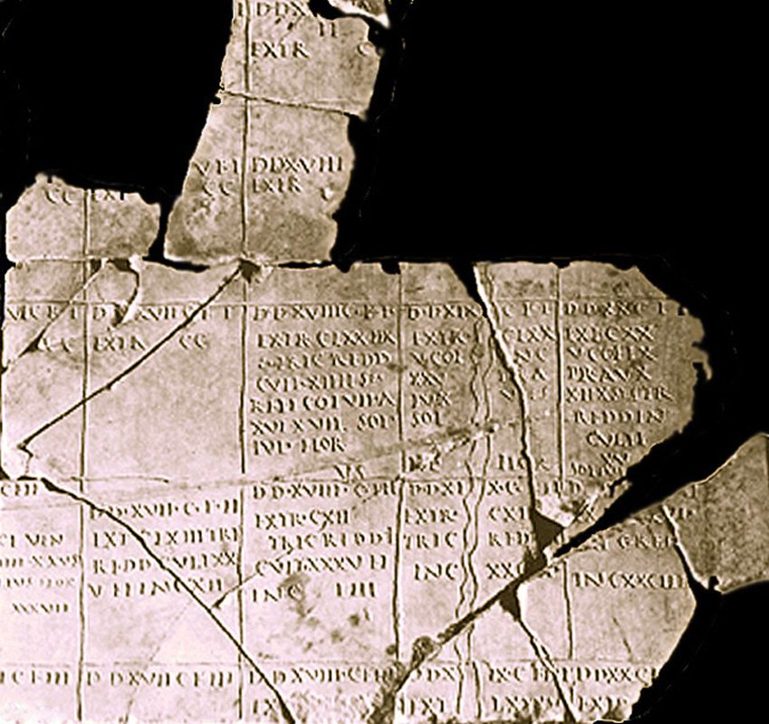 The cadastral map of Orange, showing Roman centuriation grid markings carved into stone