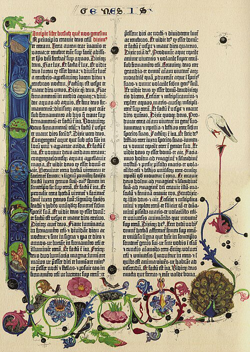 Page from the Genesis section of the Gutenberg Bible, showing the 42-line movable type layout