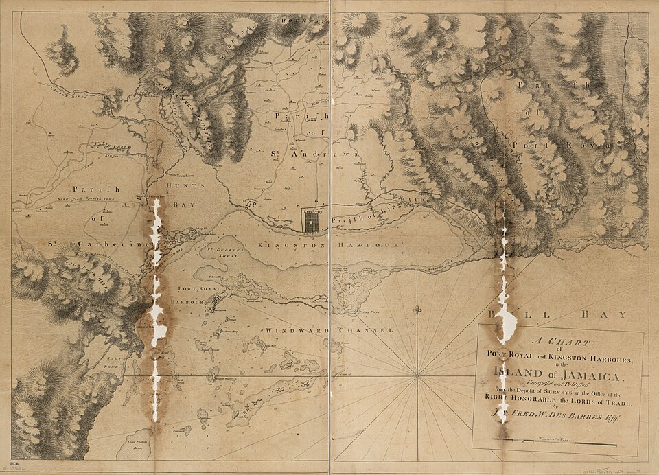 1781 map of Port Royal and Kingston Harbours in colonial Jamaica, a key hub of Caribbean piracy