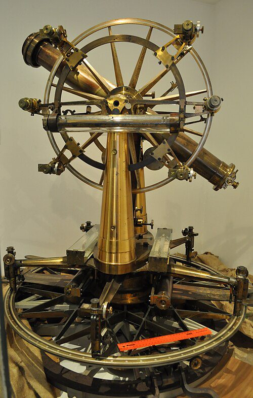 A large historical brass theodolite surveying instrument