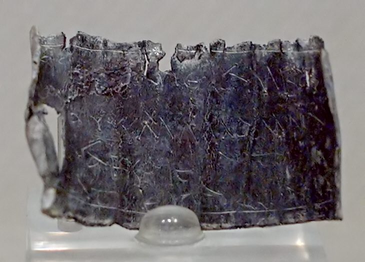 Ancient Roman lead defixio inscribed curse tablet