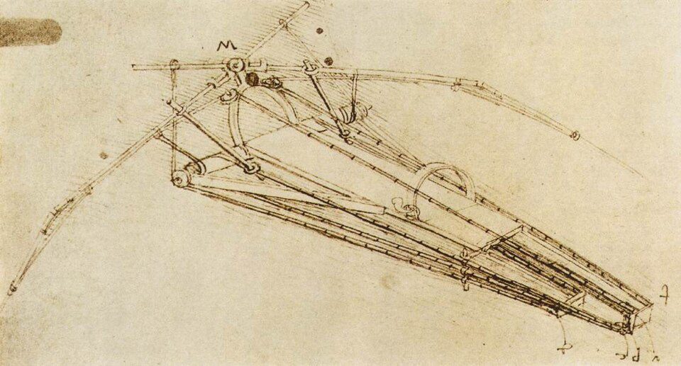 Leonardo da Vinci's sketch of a flying machine design inspired by bird flight and aerodynamics