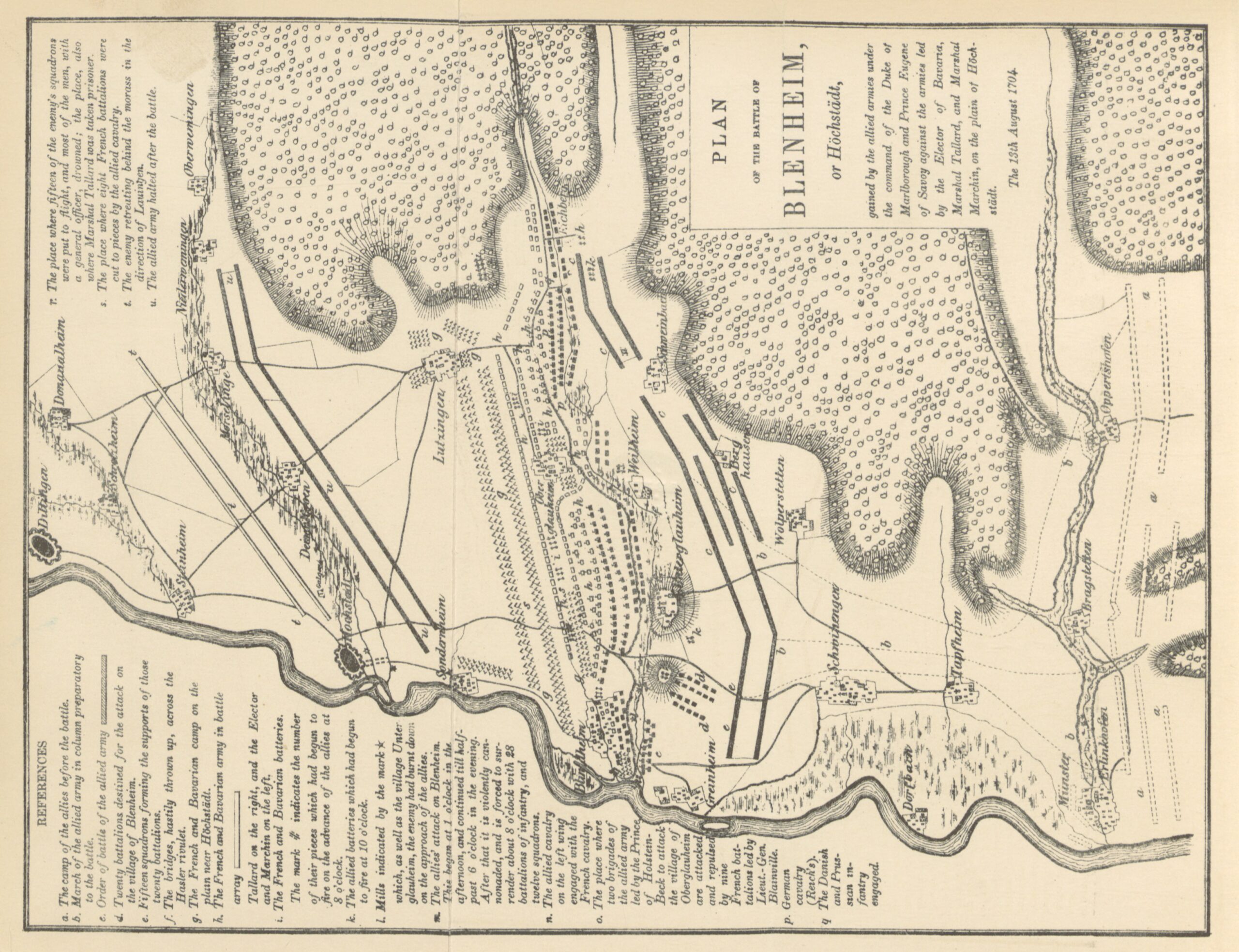 British Library 1884 engraved map showing troop maneuvers at Blenheim