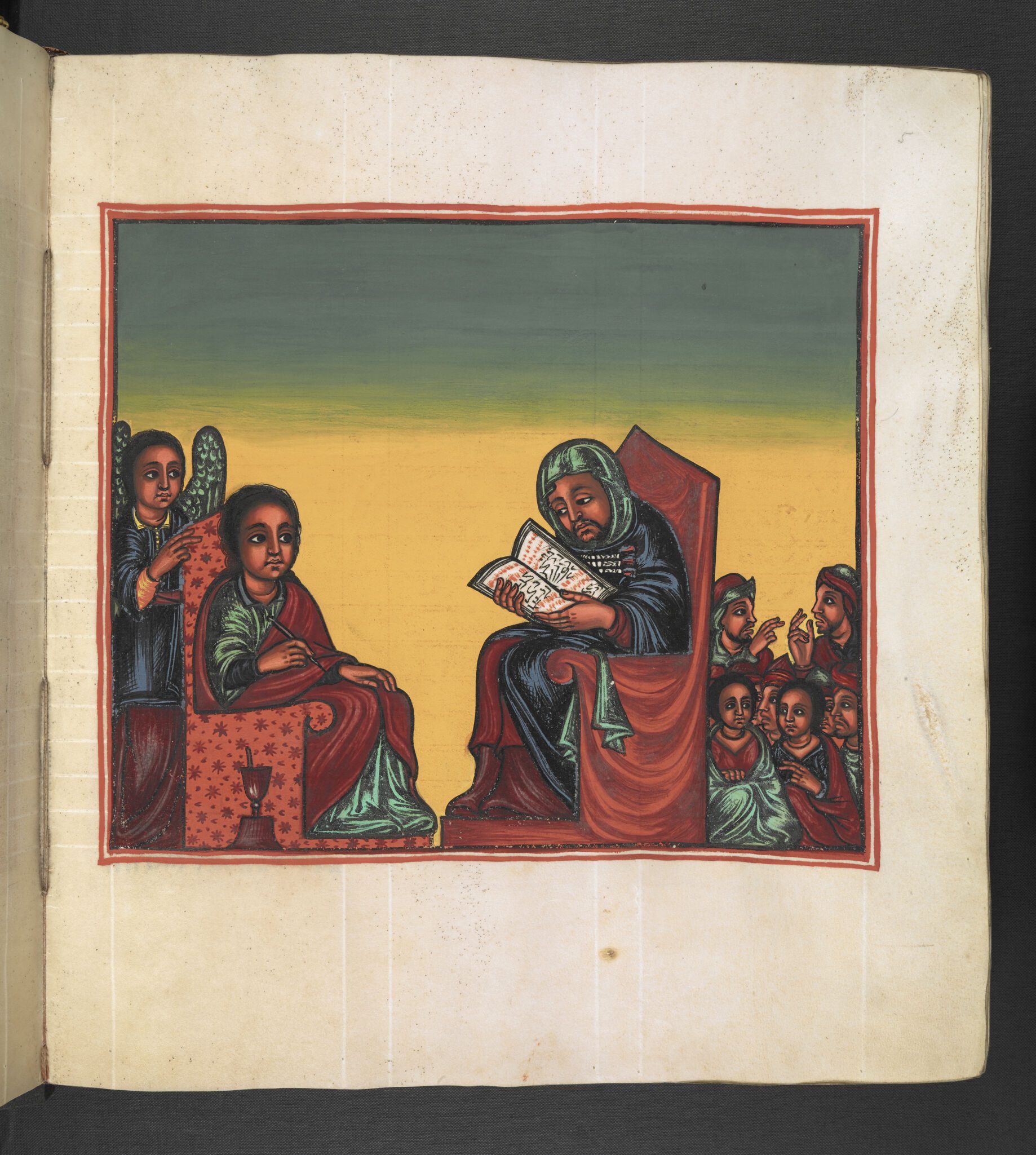 Illustrated Ethiopian manuscript page depicting biblical scenes