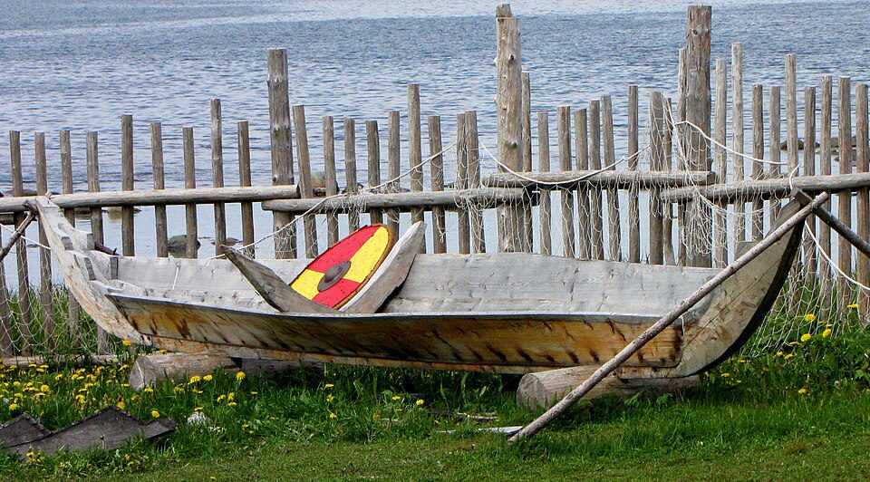 L'Anse aux Meadows reconstructed Norse turf longhouse sod structures in Newfoundland and Labrador, Canada