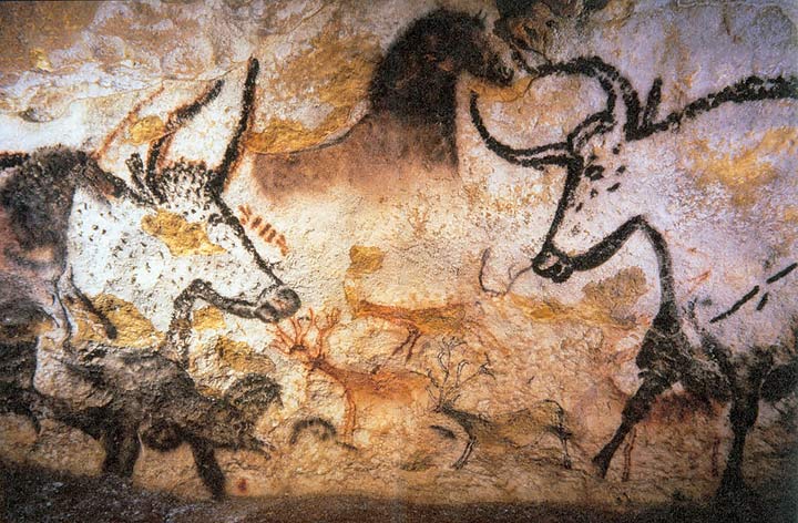 Lascaux Cave Paintings Lascaux Cave prehistoric wall paintings showing magnificent polychrome horses, bulls, and stags in the Vézère Valley, France