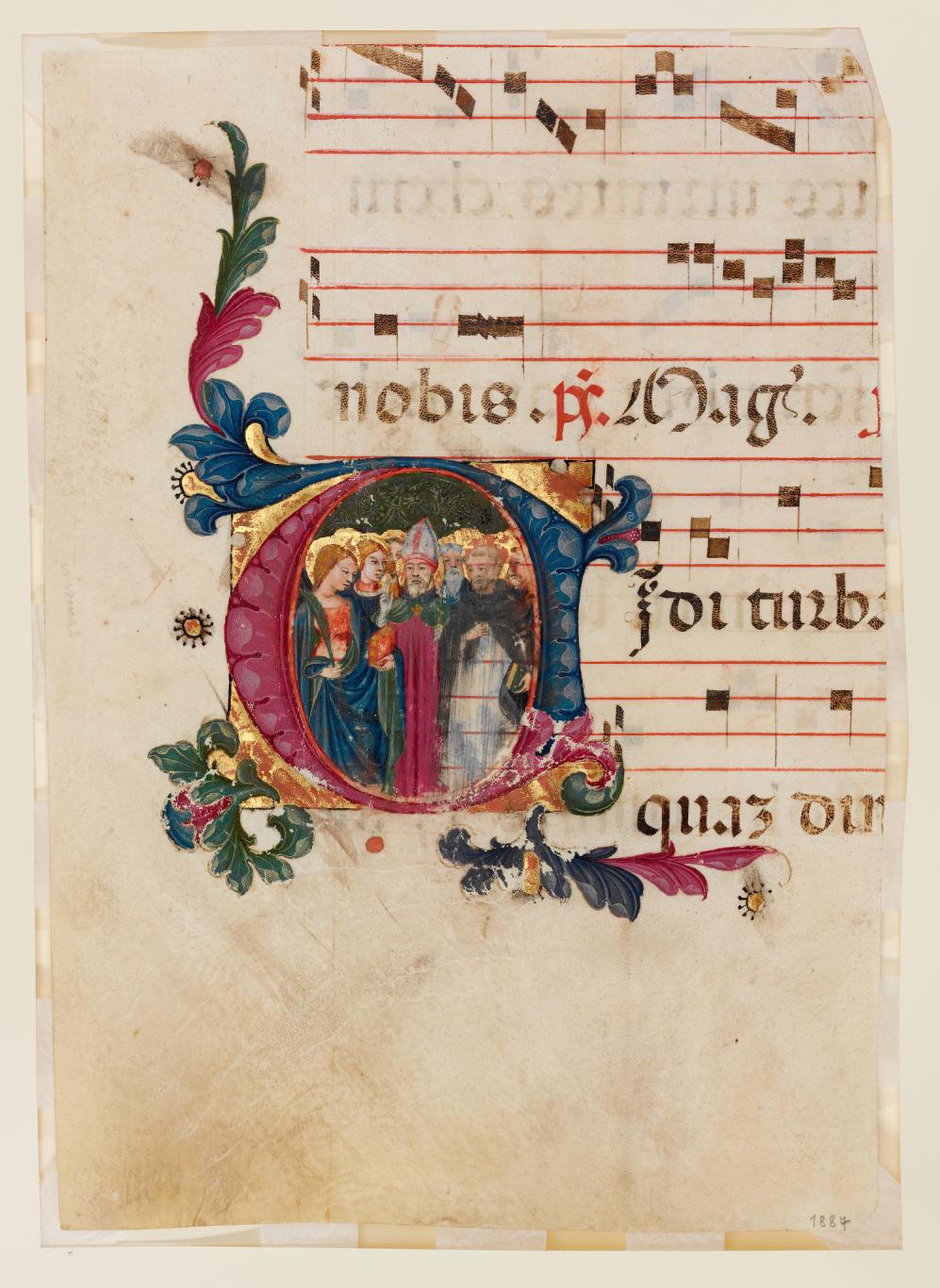 15th-century illuminated manuscript initial depicting All Saints