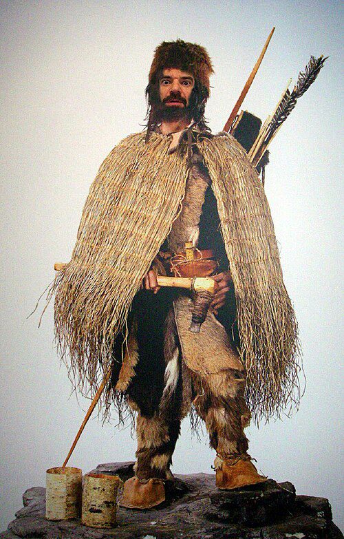 Ötzi the Iceman high mountain discovery site monument in the Ötztal Alps on the Austrian-Italian border