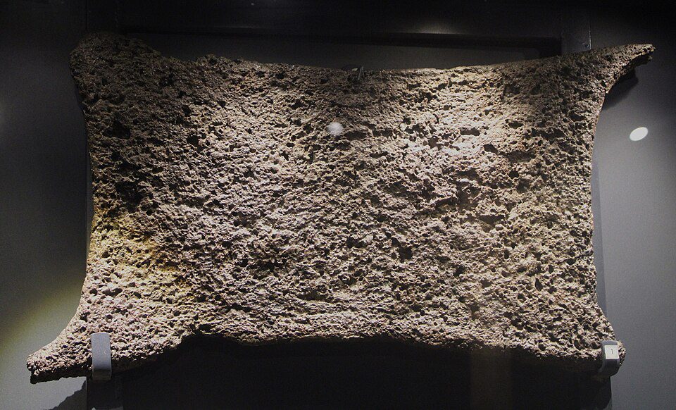 Uluburun Shipwreck Copper Ingot Uluburun shipwreck copper oxhide ingot recovered from Late Bronze Age merchant vessel off the coast of Kas, Turkey