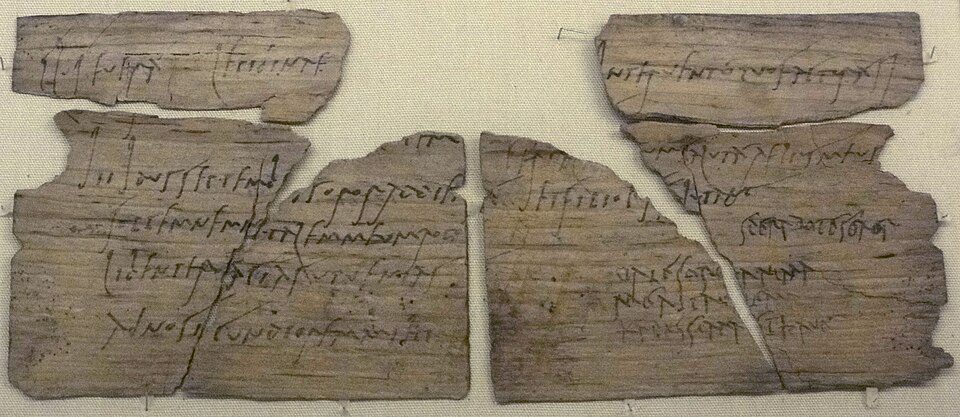 Vindolanda Tablet 291 - British Museum Vindolanda wooden ink tablet written in cursive Latin script from Roman auxiliary fort in Northumberland, England