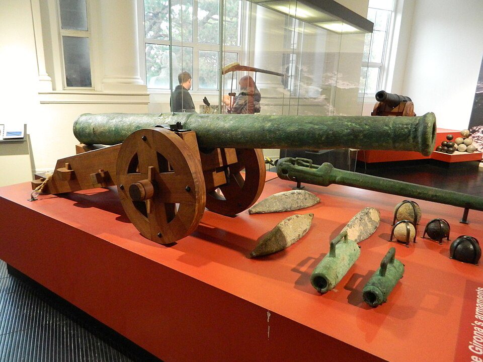 A bronze saker cannon recovered from the wreck of the Girona, Spanish Armada
