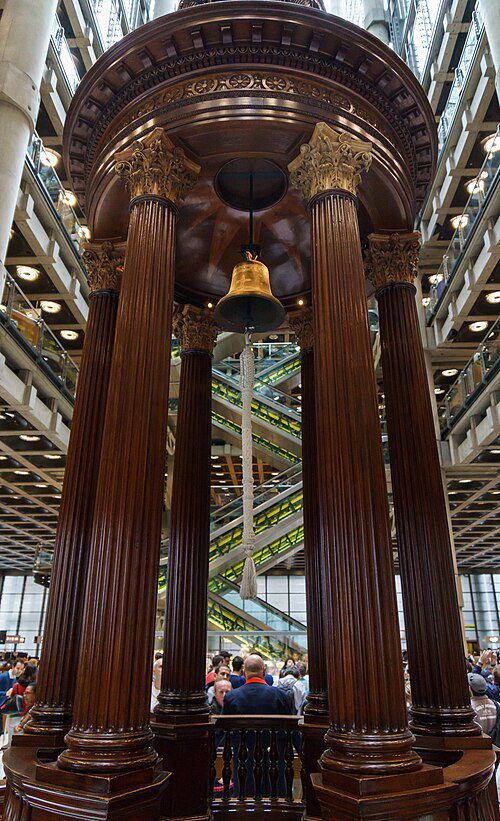 The Lutine Bell hanging in the underwriting room at Lloyd's of London