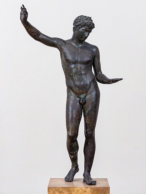 The Marathon Youth, a bronze statue of a young man leaning against a now-lost support
