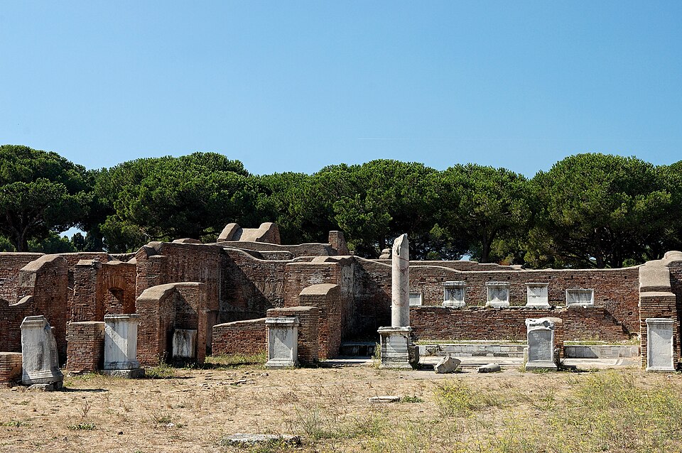 Stone brick ruins of the Vigiles barracks in Ostia Antica.