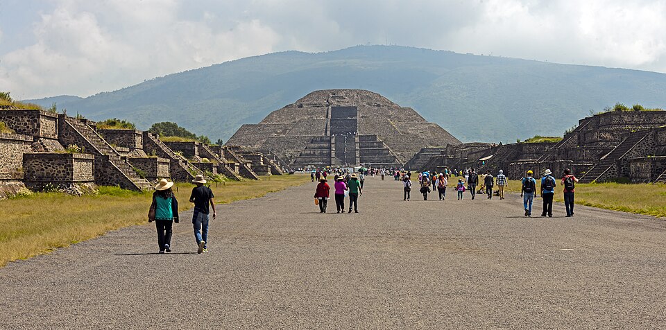 Vast ruins of Teotihuacan viewed from above.