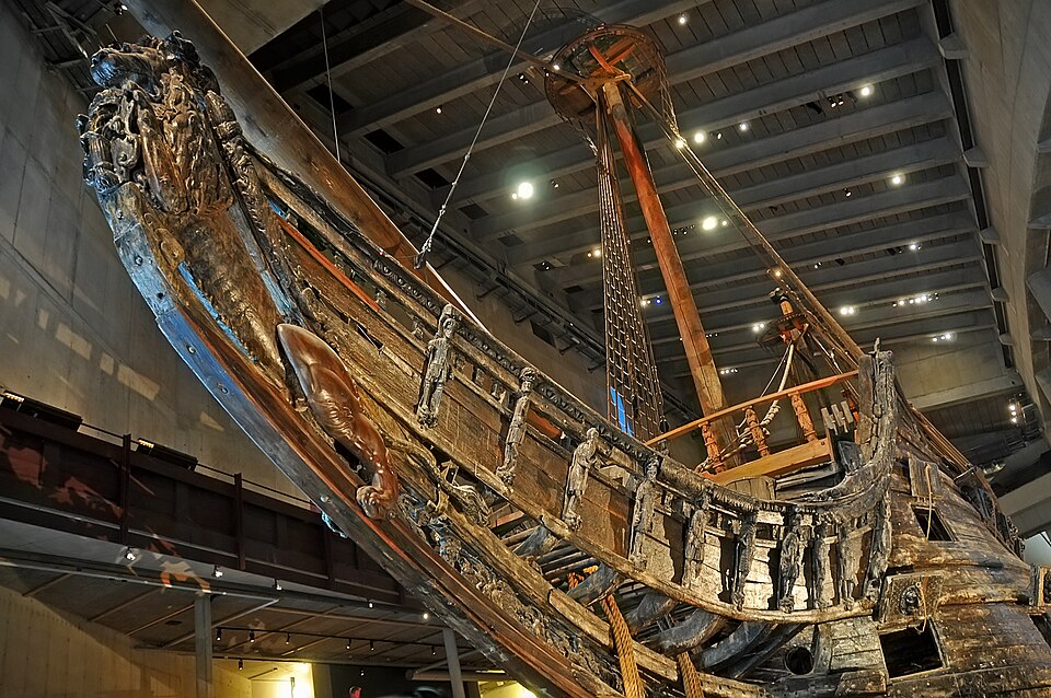 A carved oak lion figurehead from the Swedish warship Vasa, which sank in 1628